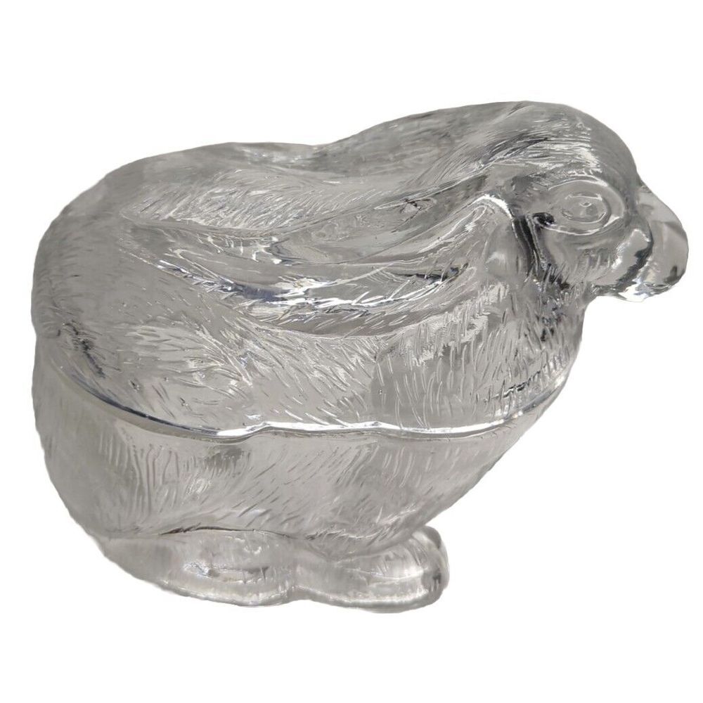 Vintage‎ Glass Molded Bunny Rabbit Candy/ Trinket Dish, Table Decor